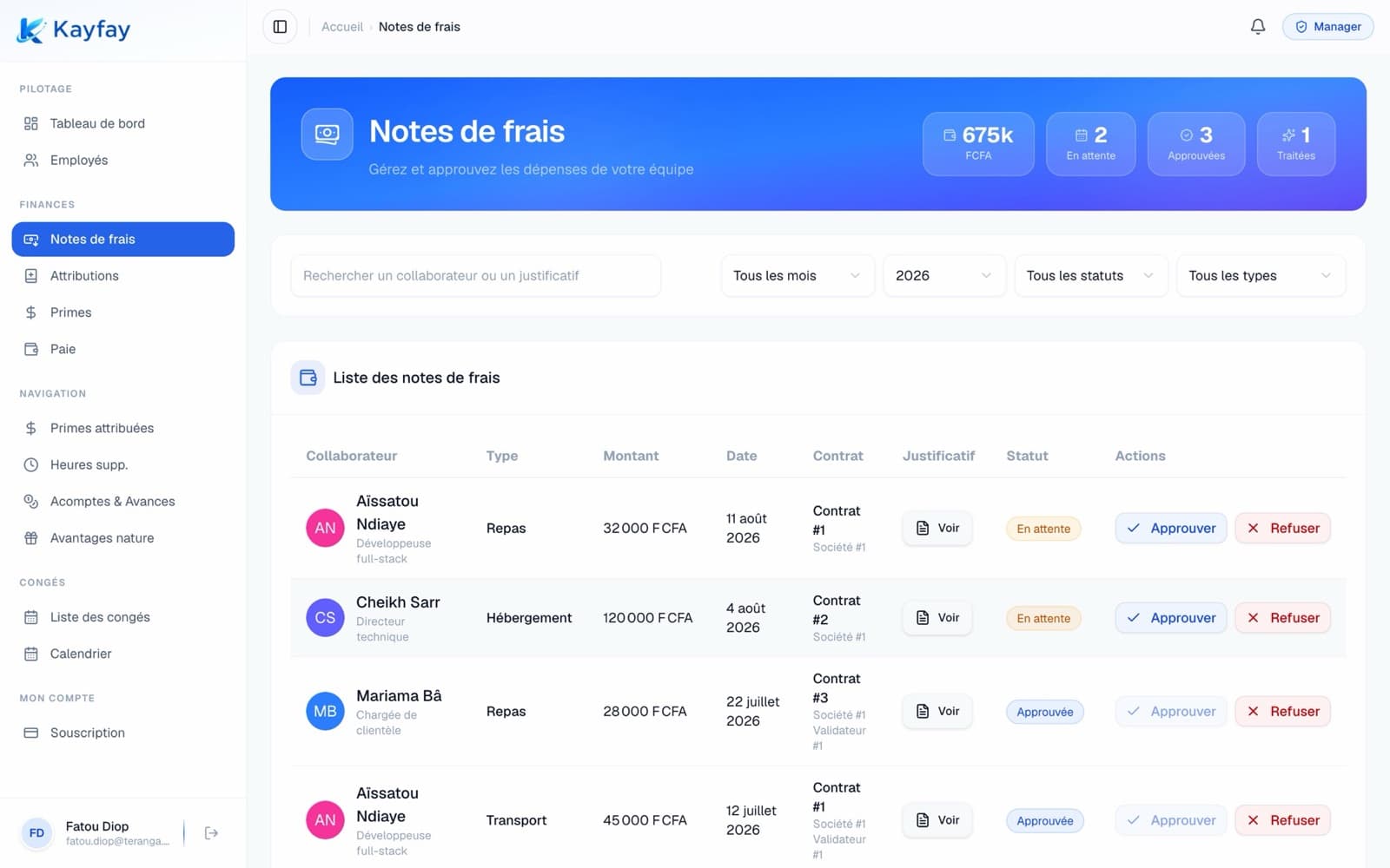 Gestion des notes de frais